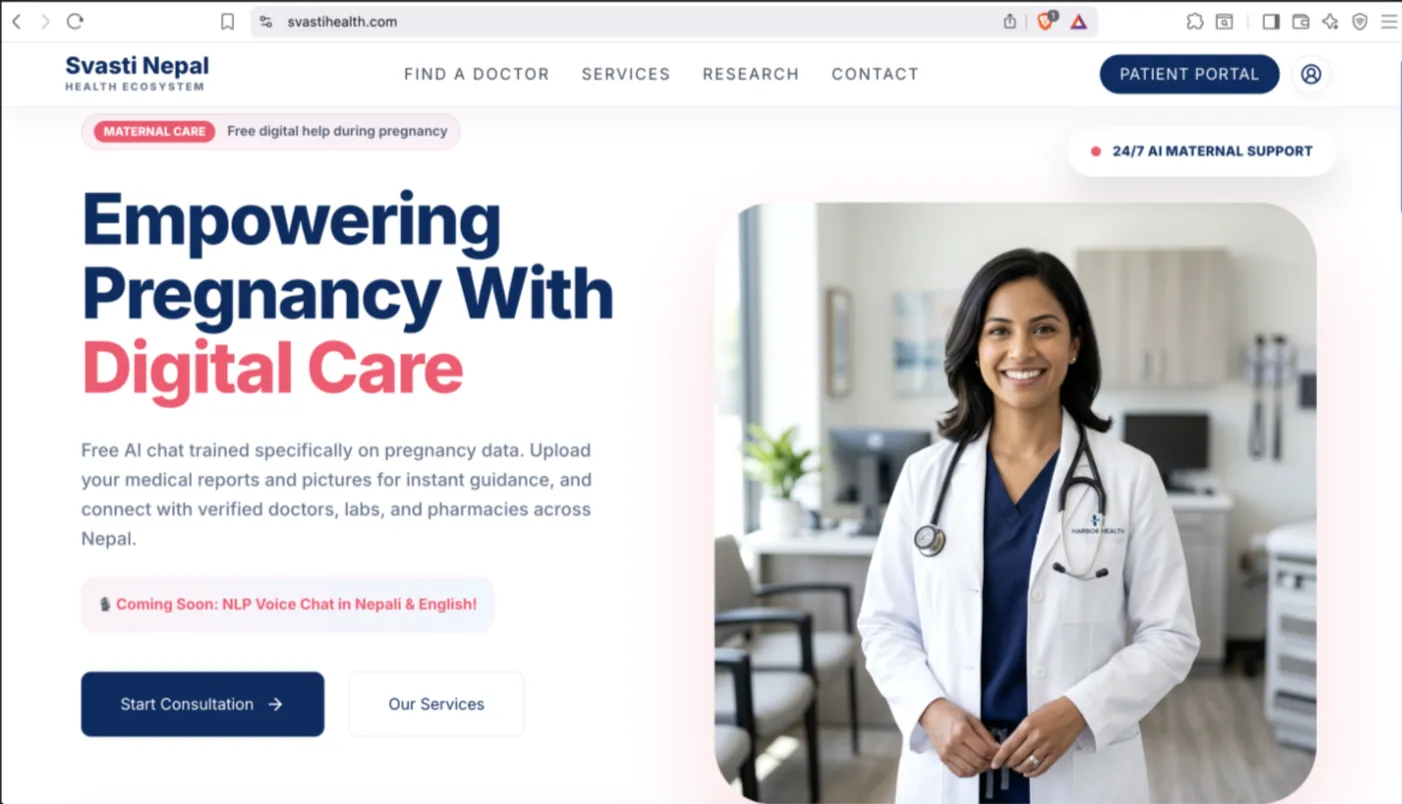 Screenshot of project Svasti Health - a SaaS application developed by Suraj Khadka